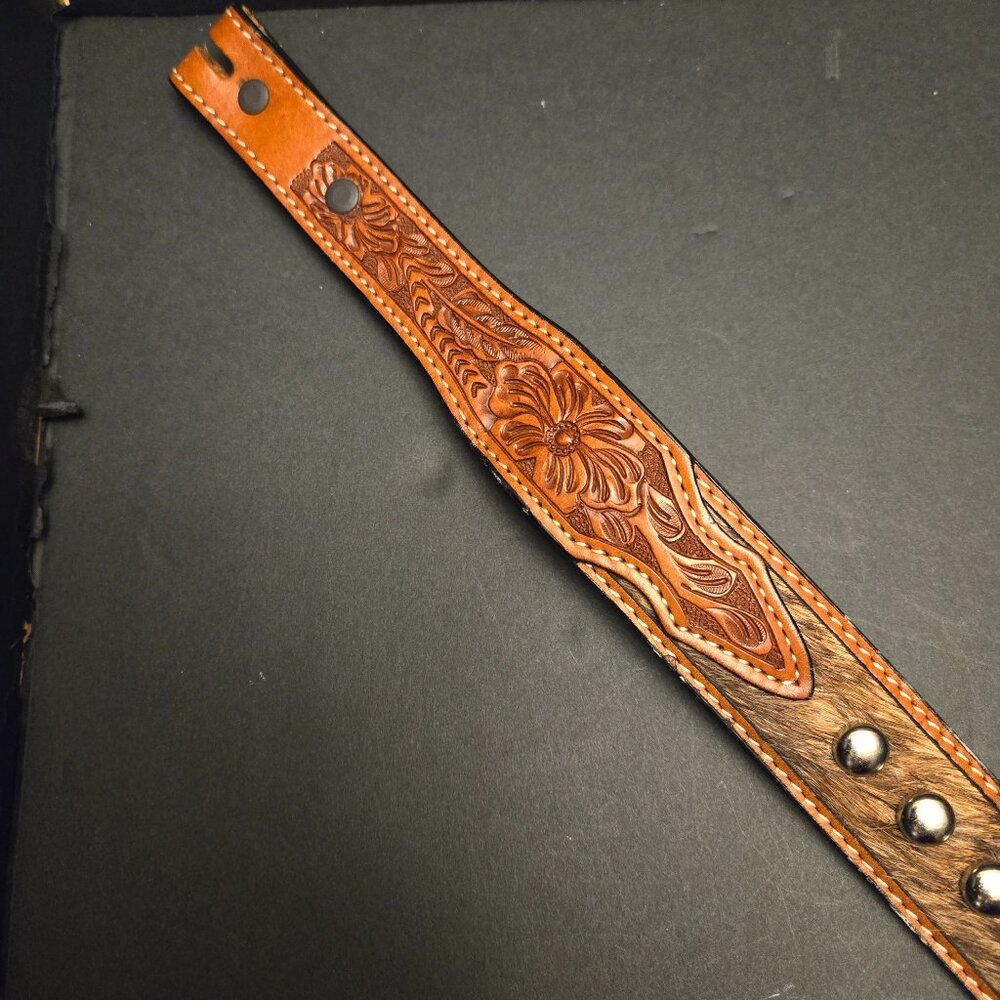 LEATHER COWHAIR BELT - Picture 2 of 7